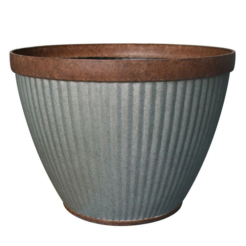 SOUTHERN PATIO Southern Patio HDR-046868 Planter, 20-1/2 in Dia, 15 in H, Round, Resin, Rustic Galvanized, Silvery