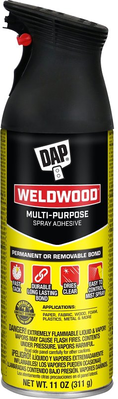 DAP Weldwood 7079800124 Multi-Purpose Spray Adhesive, Solvent, Clear, 11 oz Aerosol