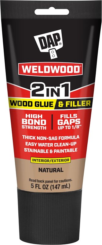 DAP Weldwood 7079800484 2-in-1 Wood Glue and Filler, Solid, Slight, Natural, 5 oz Tube