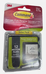 COMMAND Command 17204BLK-12ES Medium Picture Hanging Strip, 3/4 in W, 2-3/4 in L, Foam Backing, Black, 3 lb