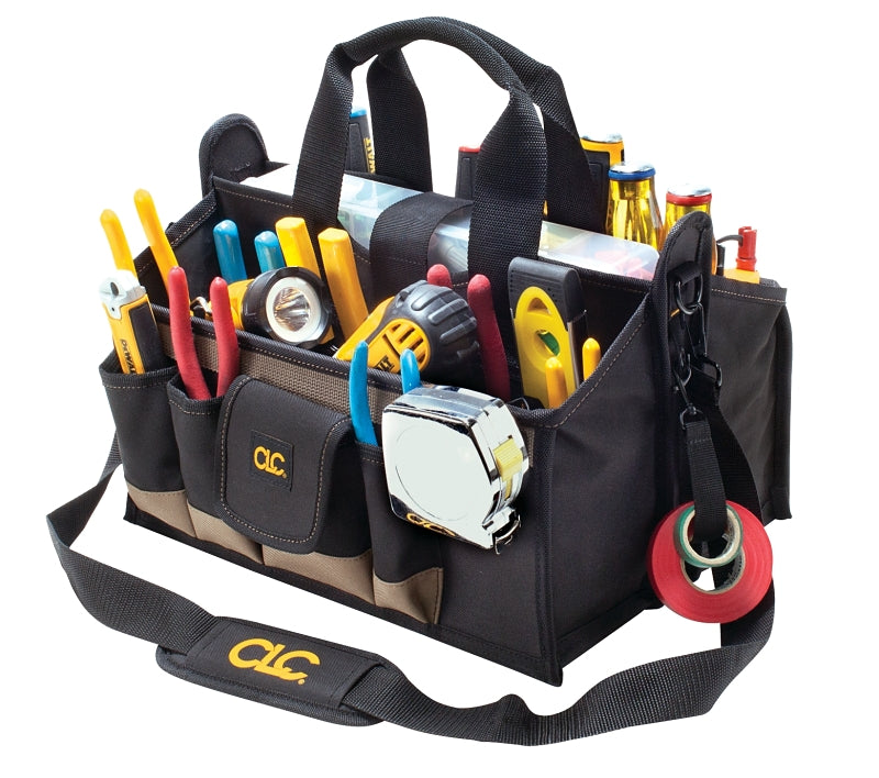 HULTAFORS CLC Tool Works Series 1529 Center Tray Tool Bag, 9 in W, 9 in D, 16 in H, 17-Pocket, Polyester