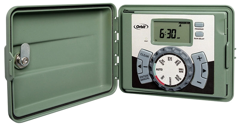 ORBIT IRRIGATION PRODUCTS Orbit 57894 Indoor/Outdoor Timer, 120 V, 4 -Zone, 3 -Program, LCD Display, Plug-and-Go Mounting, Green LAWN & GARDEN ORBIT IRRIGATION PRODUCTS