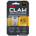 CLAW 3M CLAW 3PH45M-3ES Drywall Picture Hanger, 45 lb, Steel, Push-In, 3/PK