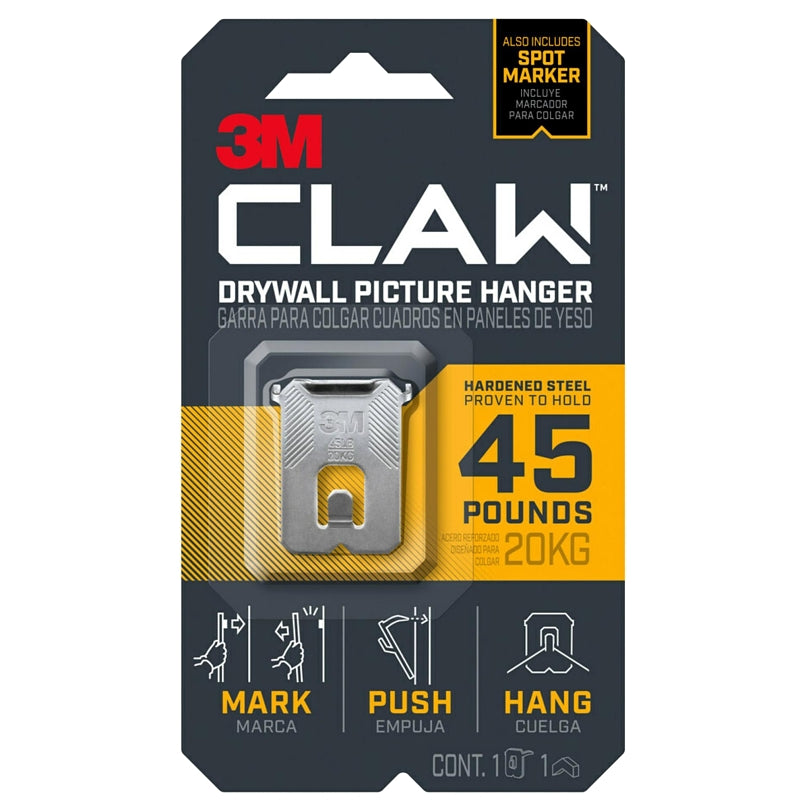 CLAW 3M CLAW 3PH45M-1ES Drywall Picture Hanger, 45 lb, Steel, Push-In, 1/PK