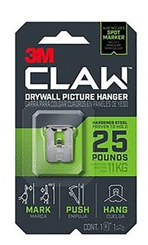 CLAW 3M CLAW 3PH25-1ES Drywall Picture Hanger, 25 lb, Steel, 1/8 in Projection, Hanging, Wall Mounting