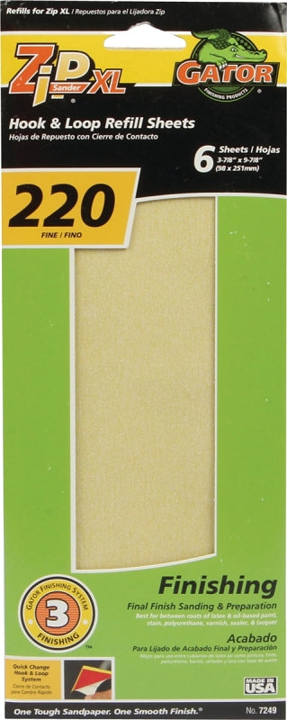 GATOR Gator ZipXL 7249 Sanding Sheet Refill, 9-7/8 in L, 3-7/8 in W, 220 Grit, Extra Fine, Aluminum Oxide Abrasive PAINT GATOR