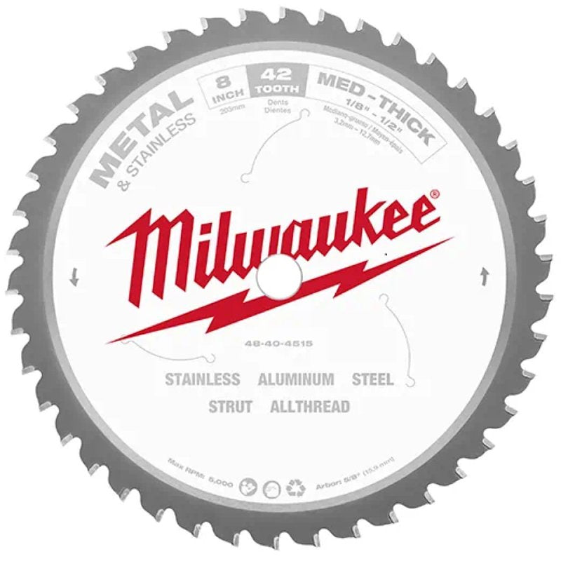 MILWAUKEE Milwaukee 48-40-4515 Circular Saw Blade, 8 in Dia, 5/8 in Arbor, 42-Teeth, Carbide Tipped Cutting Edge