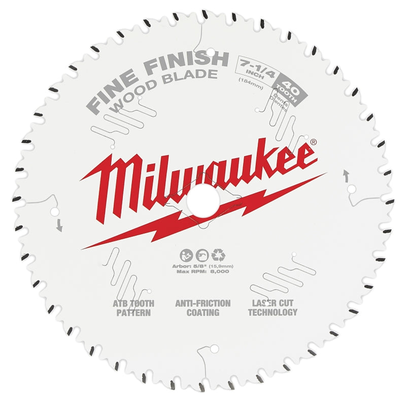 MILWAUKEE Milwaukee 48-40-0726 Circular Saw Blade, 7-1/4 in Dia, 40-Teeth, 5/8 in Arbor, Cobalt/Tungsten Carbide Cutting Edge TOOLS MILWAUKEE