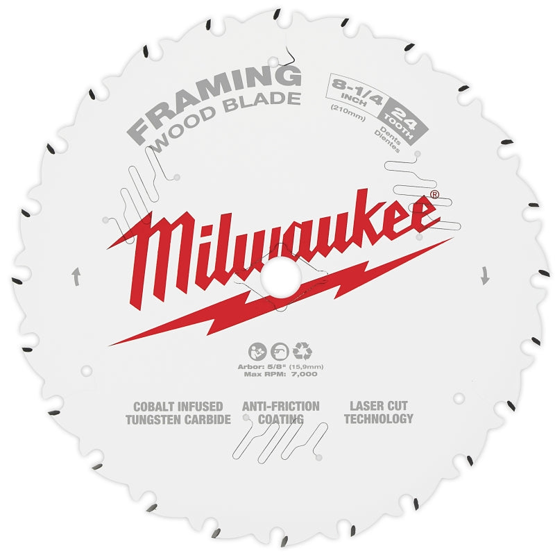 MILWAUKEE Milwaukee 48-40-0820 Circular Saw Blade, 8-1/4 in Dia, 5/8 in Arbor, 24-Teeth, Carbide Cutting Edge