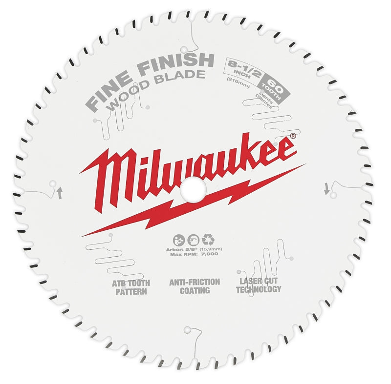 MILWAUKEE Milwaukee 48-40-0826 Circular Saw Blade, 8-1/2 in Dia, 5/8 in Arbor, 60-Teeth, Carbide Cutting Edge