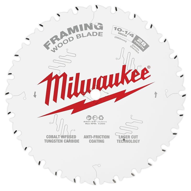 MILWAUKEE Milwaukee 48-40-1038 Circular Saw Blade, 10-1/4 in Dia, 5/8 in Arbor, 28-Teeth, Tungsten Carbide Cutting Edge TOOLS MILWAUKEE