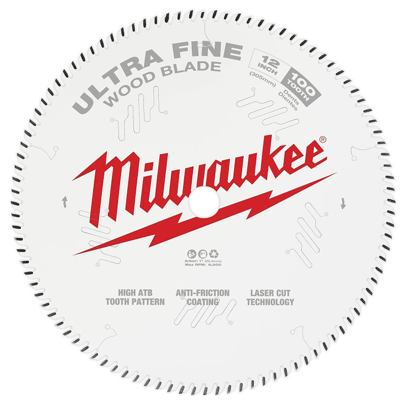 MILWAUKEE Milwaukee 48-40-1228 Circular Saw Blade, 12 in Dia, 1 in Arbor, 100-Teeth, Carbide Cutting Edge