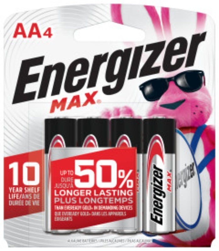 ENERGIZER BATTERY Energizer E91 Series E91BP-4 Battery, 2850 mAh, AA Battery, Alkaline, Manganese Dioxide, Zinc, Silver, 4/PK ELECTRICAL ENERGIZER BATTERY
