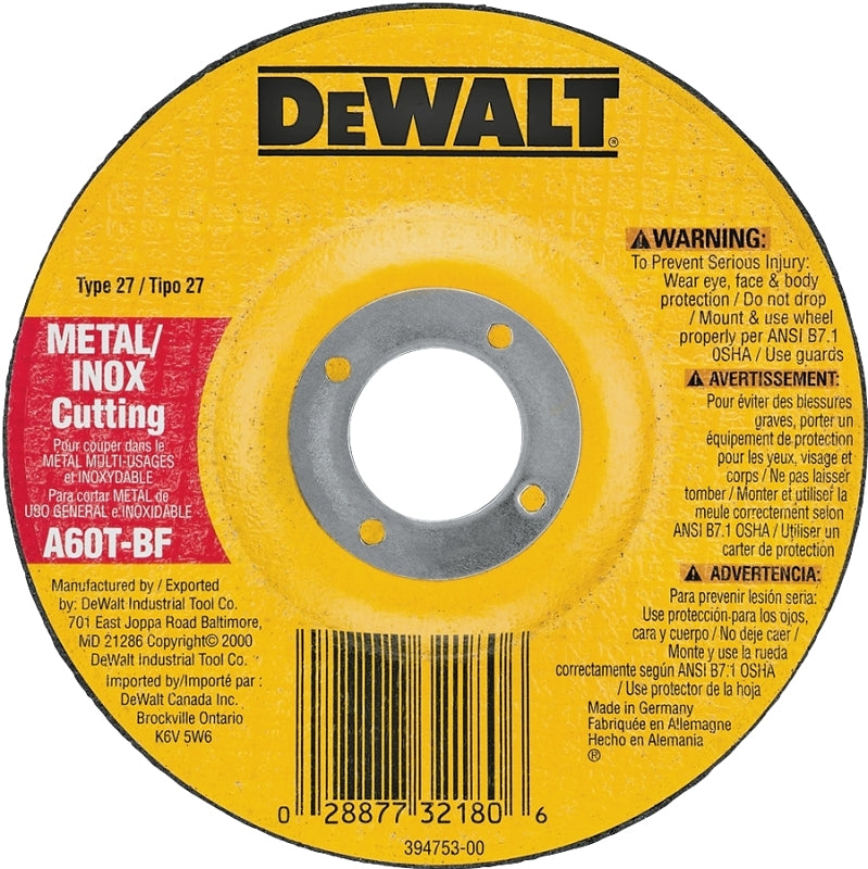 DEWALT DEWALT DW8420 Cutting Wheel, 4 in Dia, 0.045 in Thick, 5/8 in Arbor, 60 Grit, Medium, Aluminum Oxide Abrasive TOOLS DEWALT