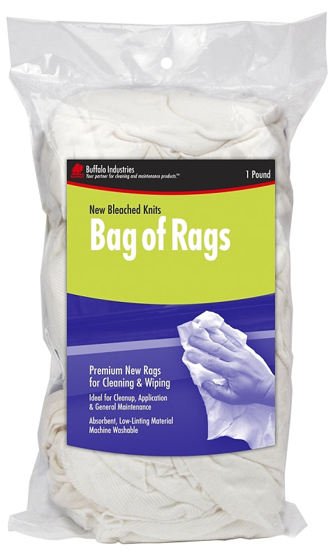BUFFALO Buffalo 60200 Bleached Knit Rag, Bright White, 1 lb PAINT BUFFALO