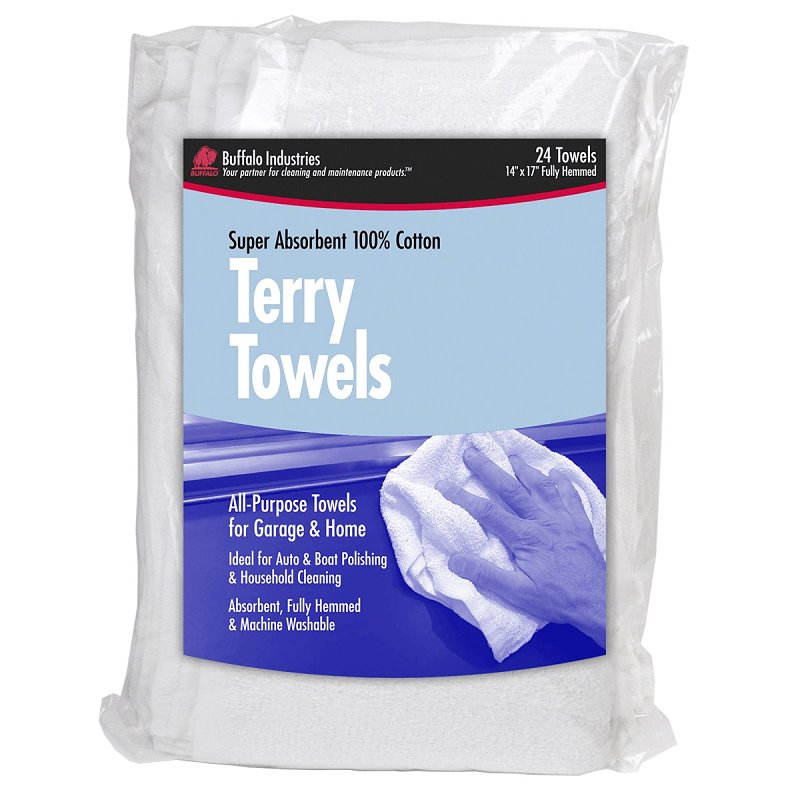 BUFFALO Buffalo 60221 Terry Towel, 17 in L, 14 in W, Cotton, White, 24/BAG PAINT BUFFALO   