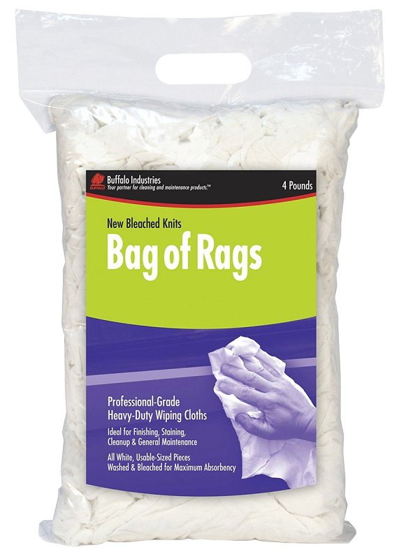 BUFFALO INDUSTRIES LLC Buffalo 12020PB New Bleached Cloth Rag, White