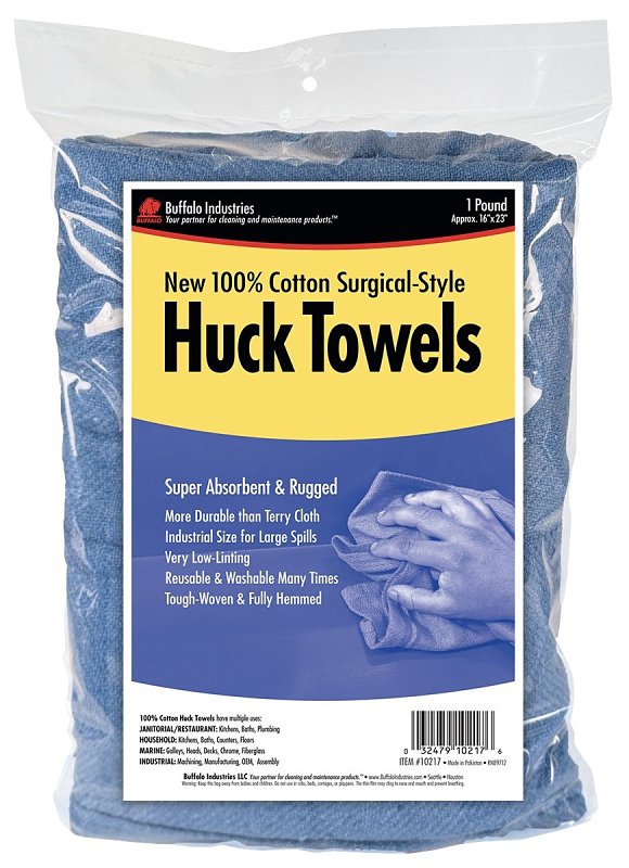 BUFFALO INDUSTRIES LLC Buffalo 10217 Huck Towel, 23 in L, 16 in W, Cotton, Blue AUTOMOTIVE BUFFALO INDUSTRIES LLC
