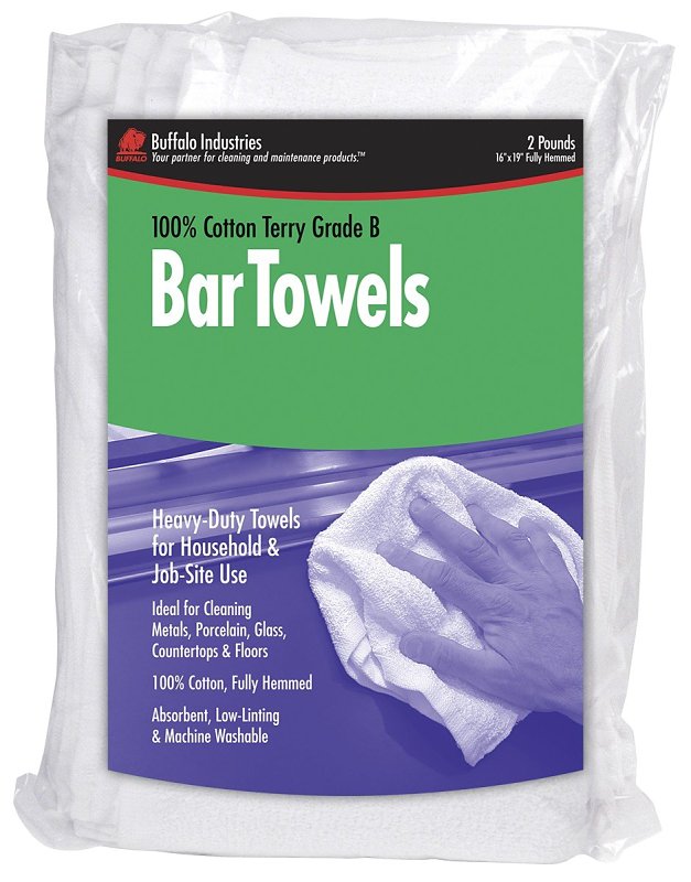 BUFFALO INDUSTRIES LLC Buffalo 12051 Grade-B Bar Towel, 19 in L, 16 in W, Cotton, White