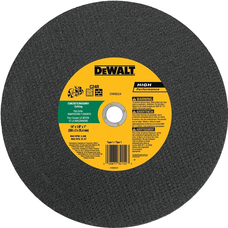 DEWALT DEWALT DW8024 Cutting Wheel, 14 in Dia, 1/8 in Thick, 1 in Arbor, Silicone Carbide Abrasive TOOLS DEWALT