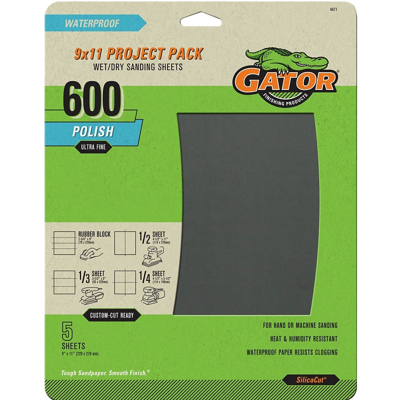GATOR Gator 4471 Sanding Sheet, 9 in L, 11 in W, 600 Grit, Ultra Fine, Silicone Carbide Abrasive