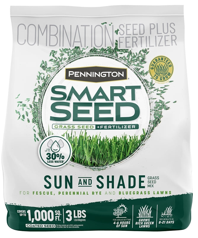 PENNINGTON SEED Pennington SMART SEED Sun & Shade Series 100543718 Grass Seed and Fertilizer Mix, 3 lb Bag