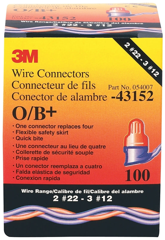 3M 3M Performance Plus O/B Wire Connector, 22 to 12 AWG Wire, Steel Contact, Blue/Orange ELECTRICAL 3M