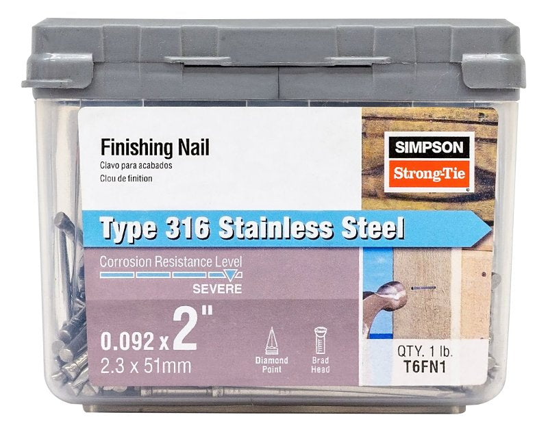 SIMPSON STRONG-TIE Simpson Strong-Tie T6FN1 Finishing Nail, 6D, 2 in L, 13 ga Gauge, Stainless Steel, Brad Head, Smooth Shank HARDWARE & FARM SUPPLIES SIMPSON STRONG-TIE