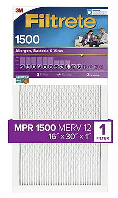 FILTRETE Filtrete 2027DC-4 Air Filter, 30 in L, 16 in W, 12 MERV, 1500 MPR, For: Air Conditioner, Furnace and HVAC System PLUMBING, HEATING & VENTILATION FILTRETE