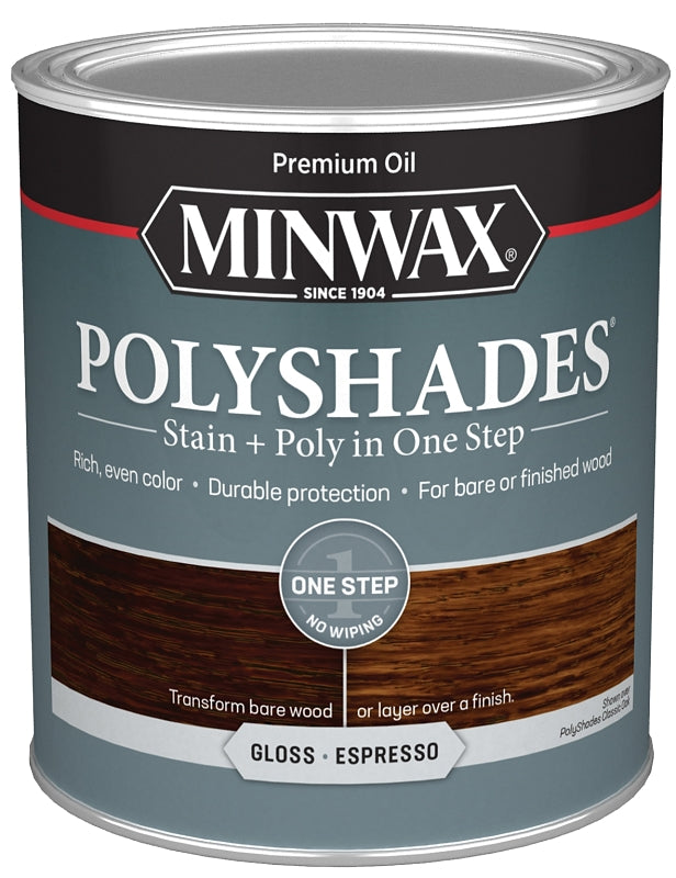 MINWAX Minwax PolyShades 614970444 Polyurethane, Gloss, Liquid, Espresso, 1 qt PAINT MINWAX