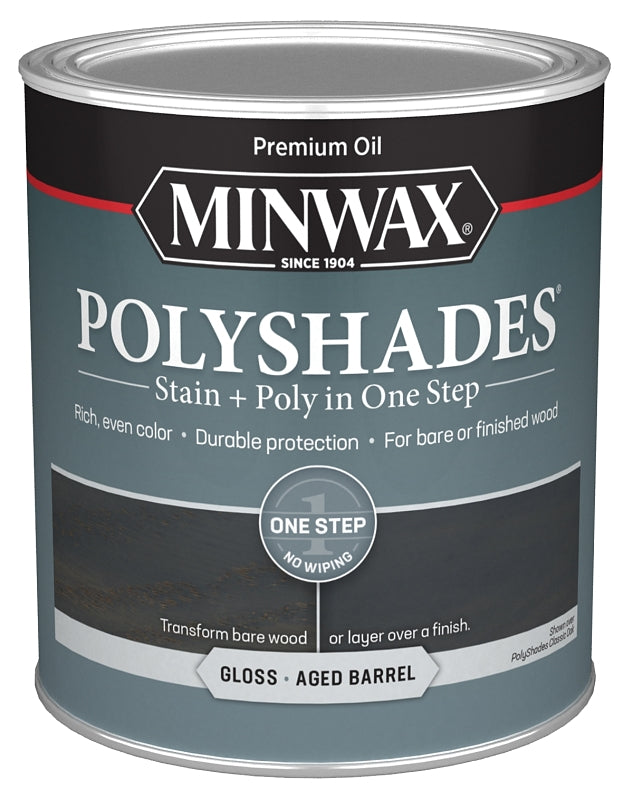 MINWAX Minwax PolyShades 614994444 Interior Wood Stain, Gloss, Aged Barrel, Liquid, 1 qt PAINT MINWAX