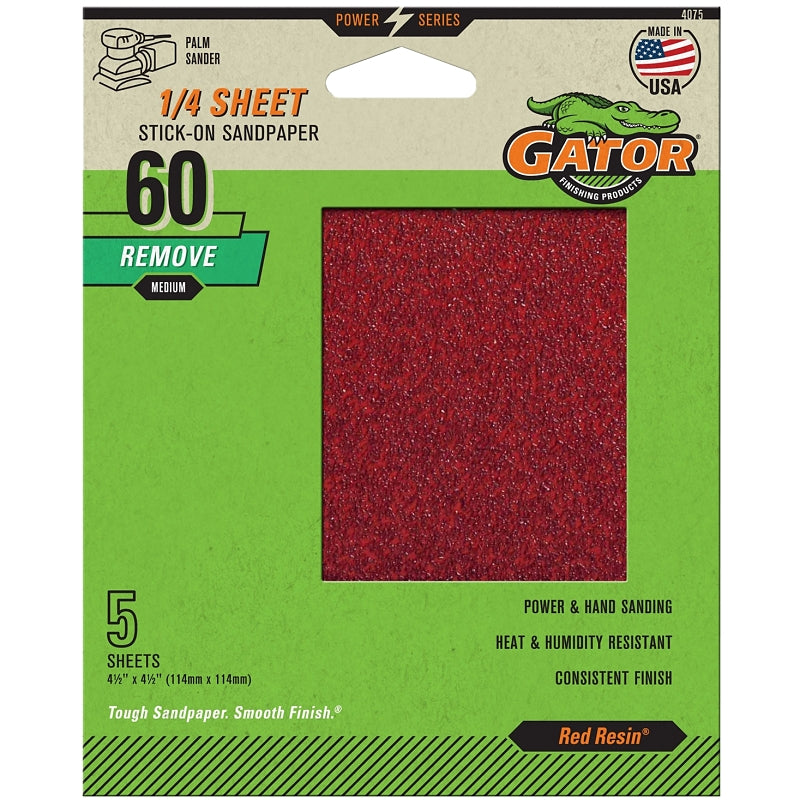 GATOR Gator 4075 Sanding Sheet, 4-1/2 in L, 4-1/2 in W, Coarse, 60 Grit, Aluminum Oxide Abrasive