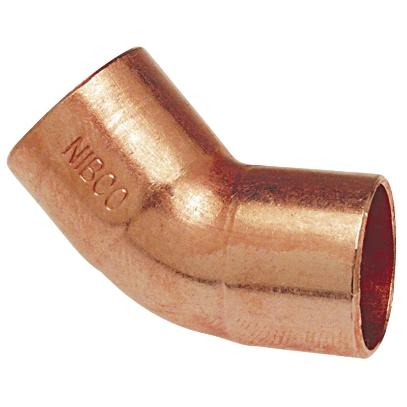 NIBCO INC. Nibco 606 Series W01330D Pipe Elbow, 3/8 in, Sweat, 45 deg Angle, Copper, 779 psi Pressure
