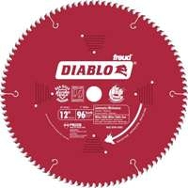 DIABLO Diablo D1296L Circular Saw Blade, 12 in Dia, 1 in Arbor, 96-Teeth, Carbide Cutting Edge