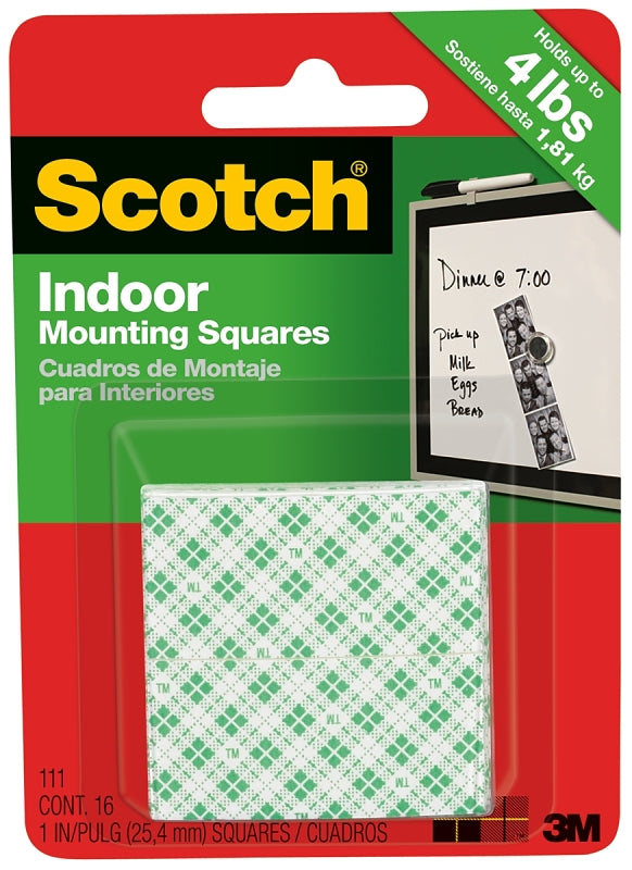 SCOTCH Scotch 111-24 Mounting Square, Heavy-Duty, 1 in L, 1 in W, White PAINT SCOTCH