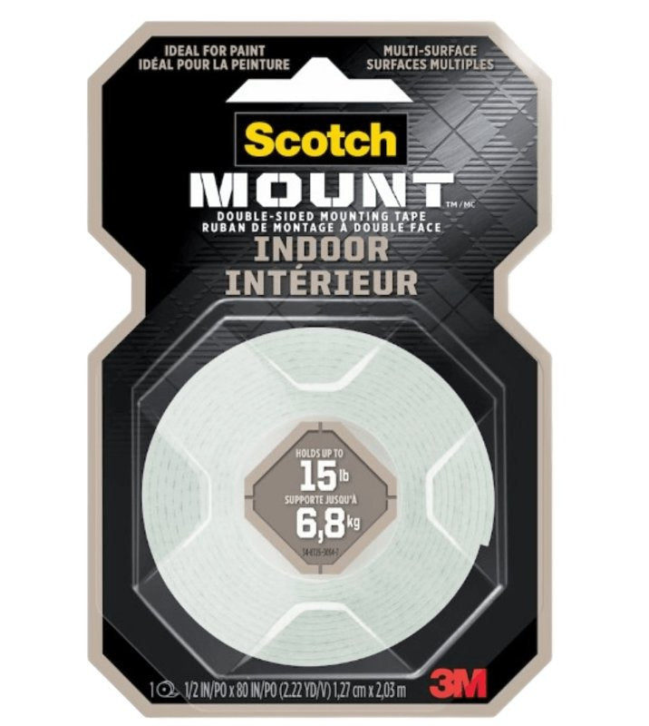 SCOTCH Scotch-Mount 70009118079 Mounting Tape, 80 in L, 1/2 in W, White