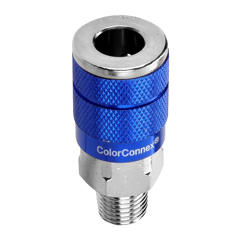 COLORCONNEX ColorConnex A72420C Automotive Interchange Coupler, 1/4 in, MNPT, Aluminum/Steel, Zinc, Blue