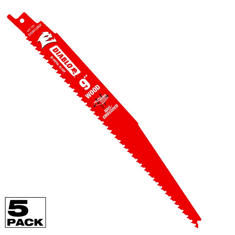 DIABLO Diablo DS0912BW5 Reciprocating Saw Blade, Bi-Metal, Applicable Materials: Wood, 9 in L, 6/12 TPI TOOLS DIABLO