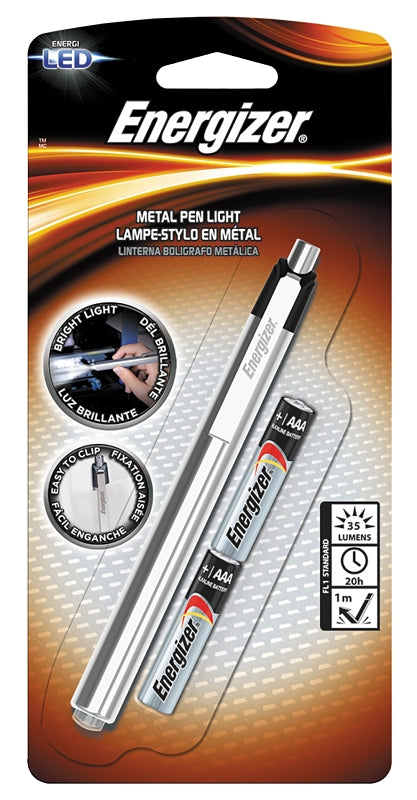 ENERGIZER BATTERY Energizer PLED23AEH LED Penlight, AAA Battery, 11 Lumens Lumens, 27 m Beam Distance, 16 hr Run Time, Silver ELECTRICAL ENERGIZER BATTERY   