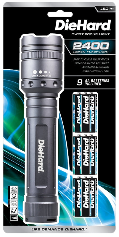 DORCY DieHard 41-6124 Twist Flashlight, AA Battery, Alkaline Battery, LED Lamp, 2400 Lumens, Flood Beam, 300 m Beam Distance ELECTRICAL DORCY