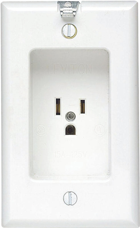 LEVITON Leviton 103-00688-00W Clock Hanger Receptacle, 2 -Pole, 125 V, 15 A, NEMA: NEMA 5-15R, White ELECTRICAL LEVITON