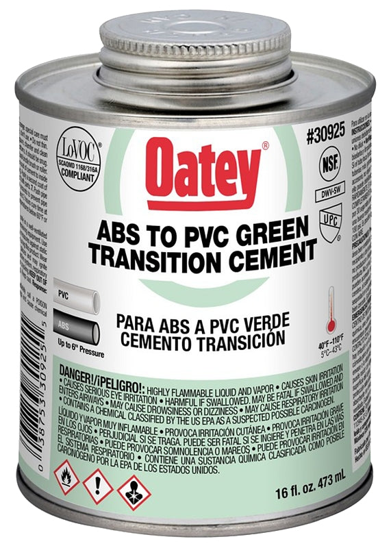 OATEY Oatey 30925 Solvent Cement, 16 oz Can, Liquid, Green