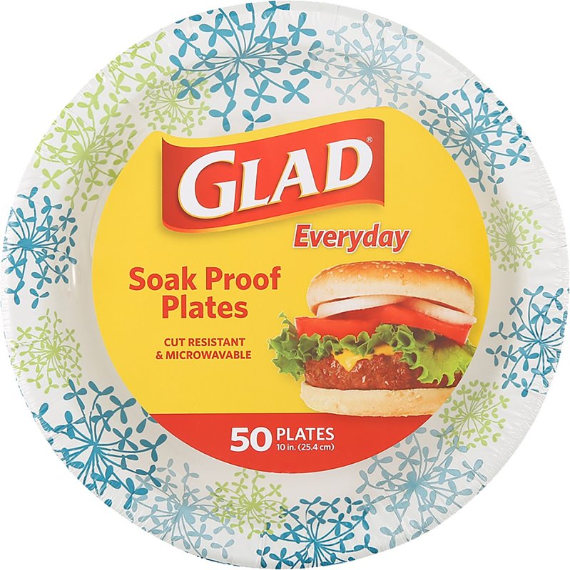 GLAD Glad Everyday BBP0100 Plate, 10-1/4 in, Round, Paper, Blue Hydrangea