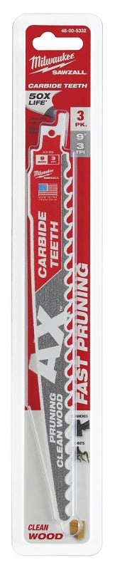 MILWAUKEE Milwaukee AX 48-00-5332 Pruning Blade, 9 in Blade, 3 TPI, Carbide Blade, For: Reciprocating Saws TOOLS MILWAUKEE