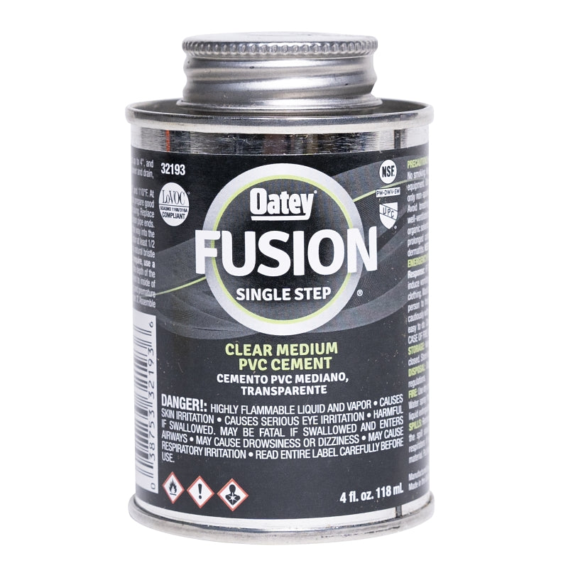 OATEY Oatey Fusion 321931 Cement, 4 oz Can, Liquid, Clear PLUMBING, HEATING & VENTILATION OATEY