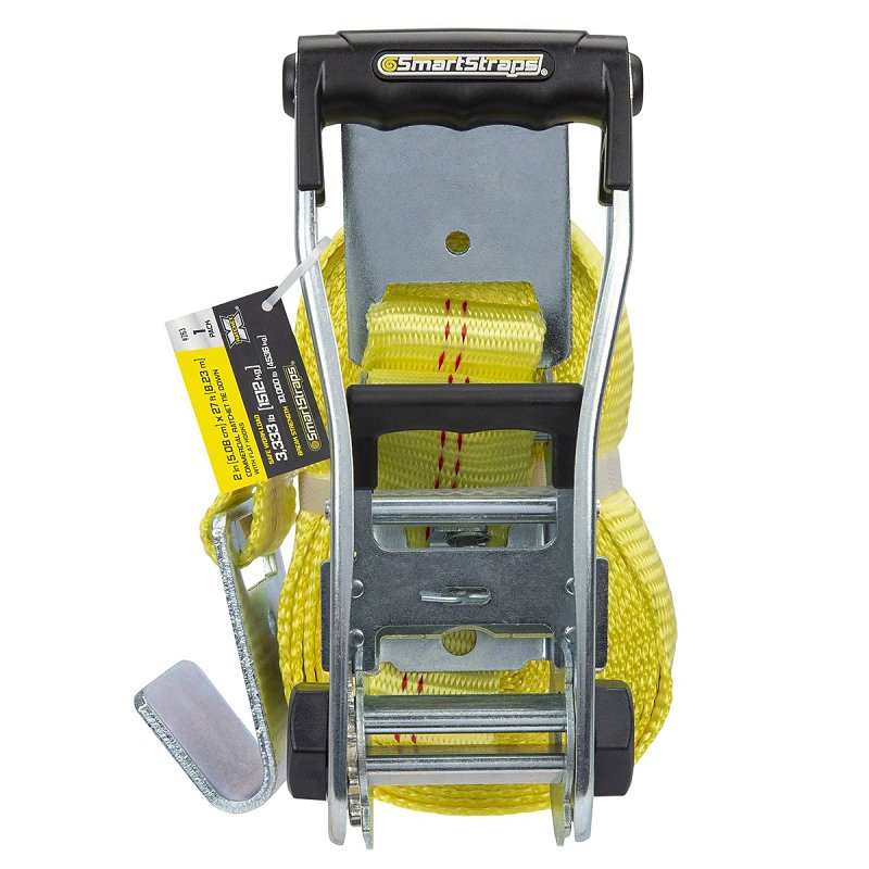 SMARTSTRAP SmartStrap 263 Stamped Rail Tie-Down, 2 in W, 27 ft L, Polyester/Steel, Yellow, 3333 lb, Flat Hook End Fitting AUTOMOTIVE SMARTSTRAP