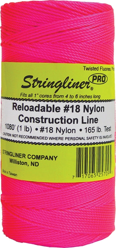 STRINGLINER BY U.S. TAPE Stringliner Pro Series 35709 Construction Line, #18 Dia, 1080 ft L, 165 lb Working Load, Nylon, Fluorescent Pink