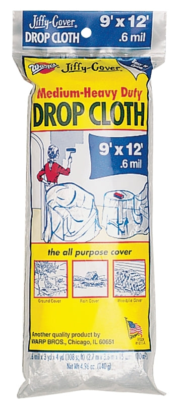 WARP'S Warp's U-912-48 Drop Cloth, 6/10 mil Thick, 12 ft L, 9 ft W, Plastic, Clear