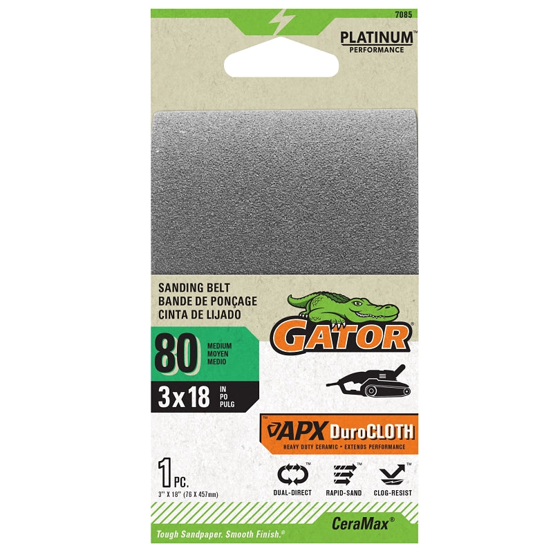 GATOR Gator CeraMax 7085 Portable Sander Belt, 3 in W, 18 in L, 80 Grit, Ceramic Abrasive TOOLS GATOR