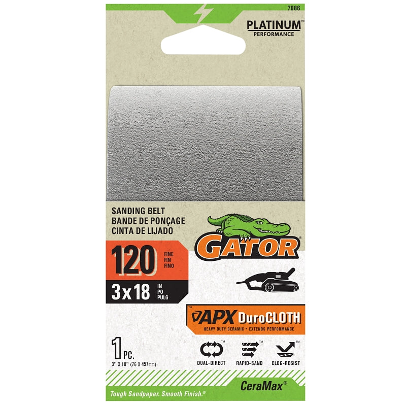 GATOR Gator 7086 Portable Sander Belt, 3 in W, 18 in L, 120 Grit, Ceramic Abrasive TOOLS GATOR